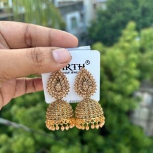 Golden stone jhumka earring