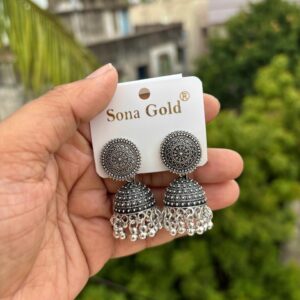 Sliver oxidised jhumka