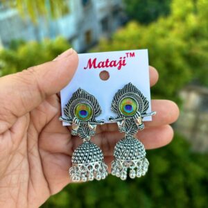 Radha Krishna peacock pattern Jhumka Earring