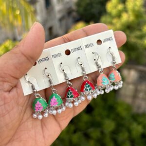 Menakari sliver hooks jhumkas