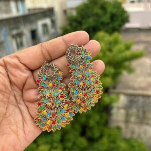 Colorful peacock earrings